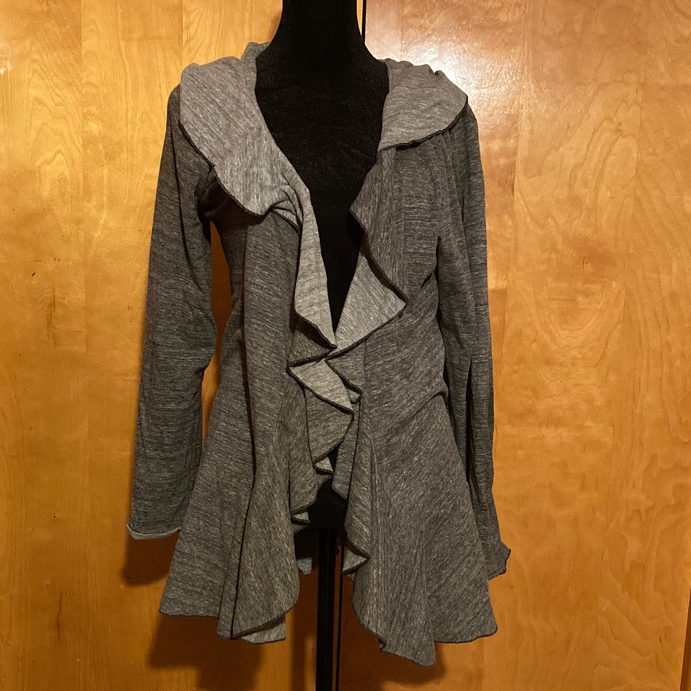 The Pyramid Collection Heather Gray Ruffle Cardigan